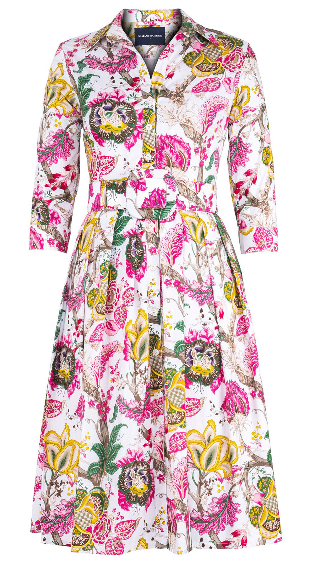Audrey Dress #1 Shirt Collar 3/4 Sleeve Long Length Cotton Stretch (Darts Hill Garden)