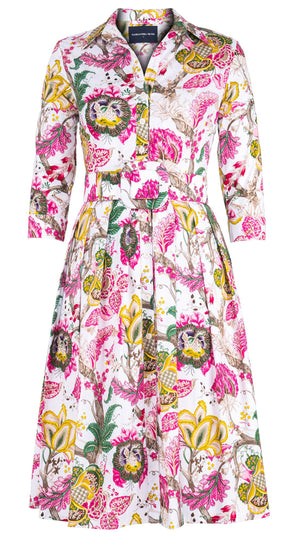 Audrey Dress #1 Shirt Collar 3/4 Sleeve Long Length Cotton Stretch (Darts Hill Garden)