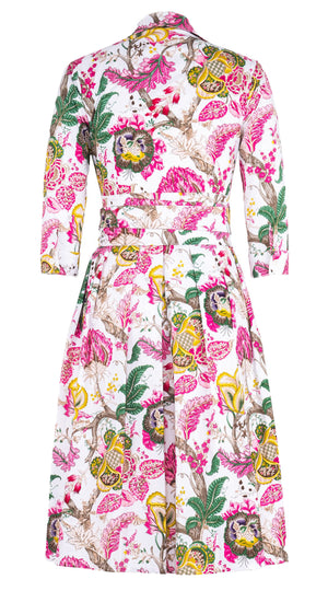Audrey Dress #1 Shirt Collar 3/4 Sleeve Long Length Cotton Stretch (Darts Hill Garden)