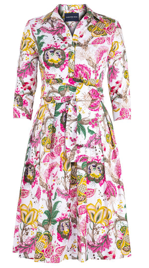Audrey Dress #1 Shirt Collar 3/4 Sleeve Long Length Cotton Stretch (Darts Hill Garden)