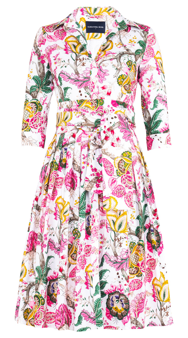 Audrey Dress #2 Shirt Collar 3/4 Sleeve Long Length Cotton Stretch (Darts Hill Garden)