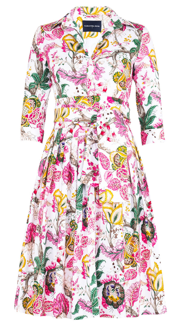 Audrey Dress #2 Shirt Collar 3/4 Sleeve Long Length Cotton Stretch (Darts Hill Garden)