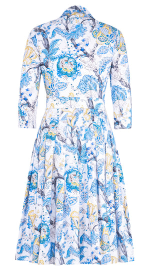 Audrey Dress #2 Shirt Collar 3/4 Sleeve Long Length Cotton Stretch (Darts Hill Garden)