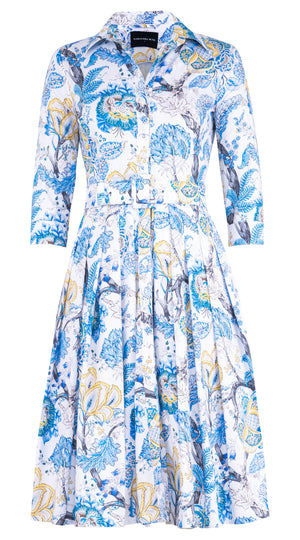 Audrey Dress #2 Shirt Collar 3/4 Sleeve Long Length Cotton Stretch (Darts Hill Garden)