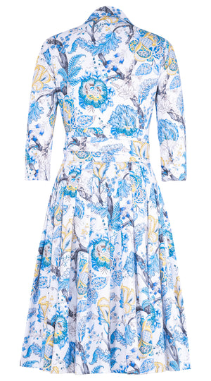 Audrey Dress #2 Shirt Collar 3/4 Sleeve Long Length Cotton Stretch (Darts Hill Garden)