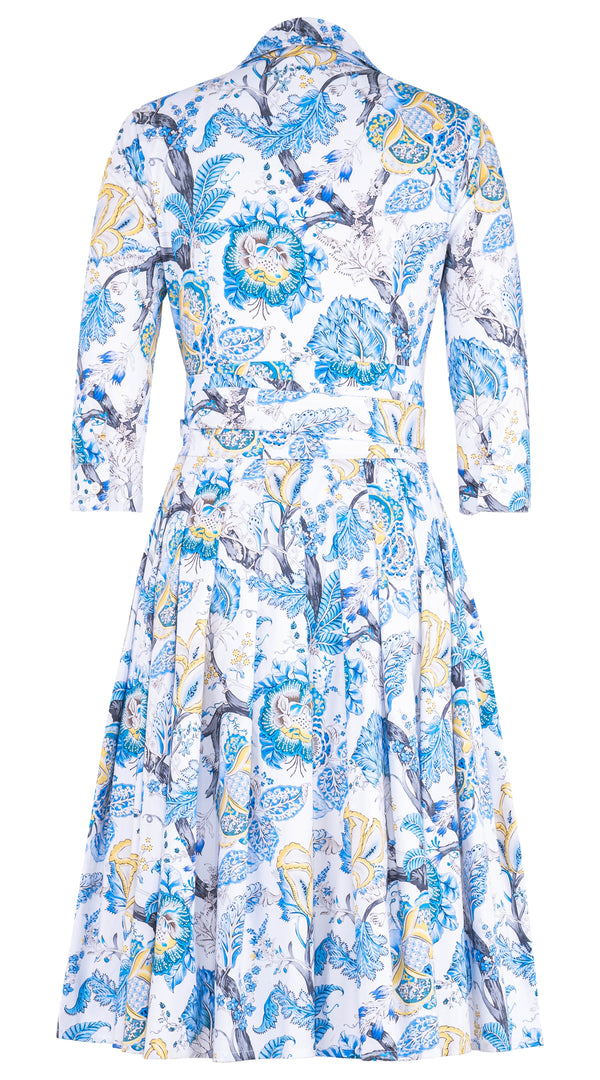 Audrey Dress #2 Shirt Collar 3/4 Sleeve Long Length Cotton Stretch (Darts Hill Garden)