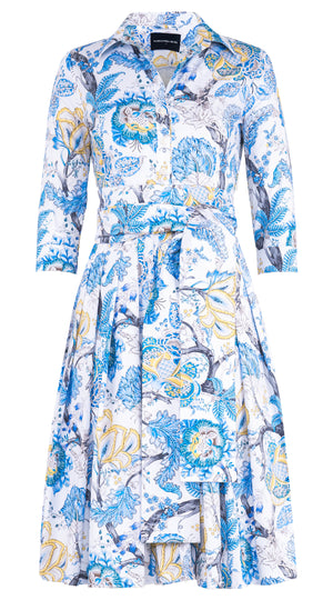 Audrey Dress #2 Shirt Collar 3/4 Sleeve Long Length Cotton Stretch (Darts Hill Garden)