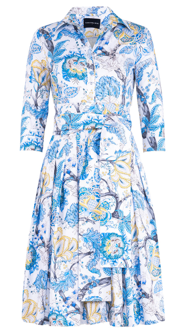 Audrey Dress #2 Shirt Collar 3/4 Sleeve Long Length Cotton Stretch (Darts Hill Garden)