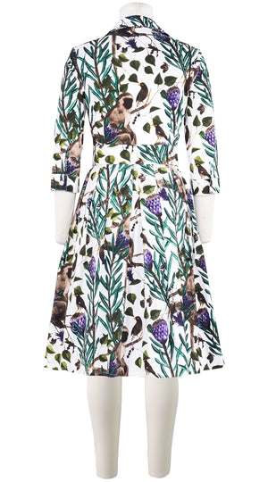 Audrey Dress #1 Shirt Collar 3/4 Sleeve Long Length Cotton Stretch (EASTERN MONKEY WHITE) @1