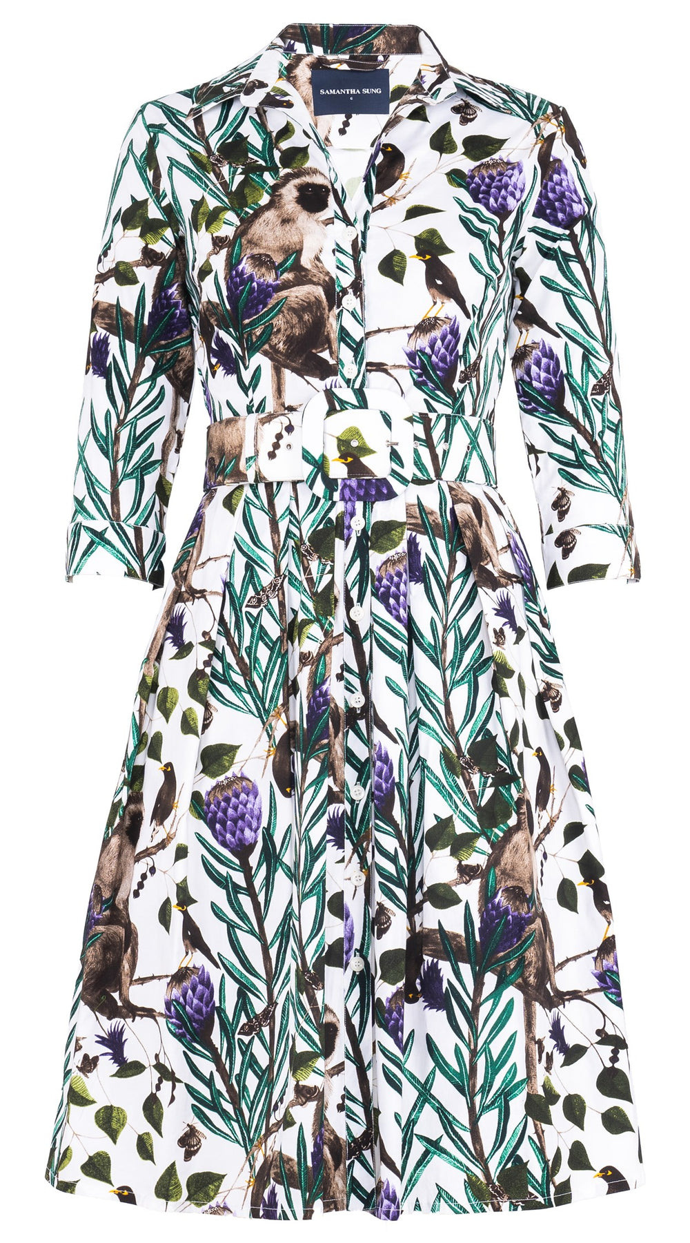 Audrey Dress #1 Shirt Collar 3/4 Sleeve Regular Length Cotton Stretch (Eastern Monkey White)
