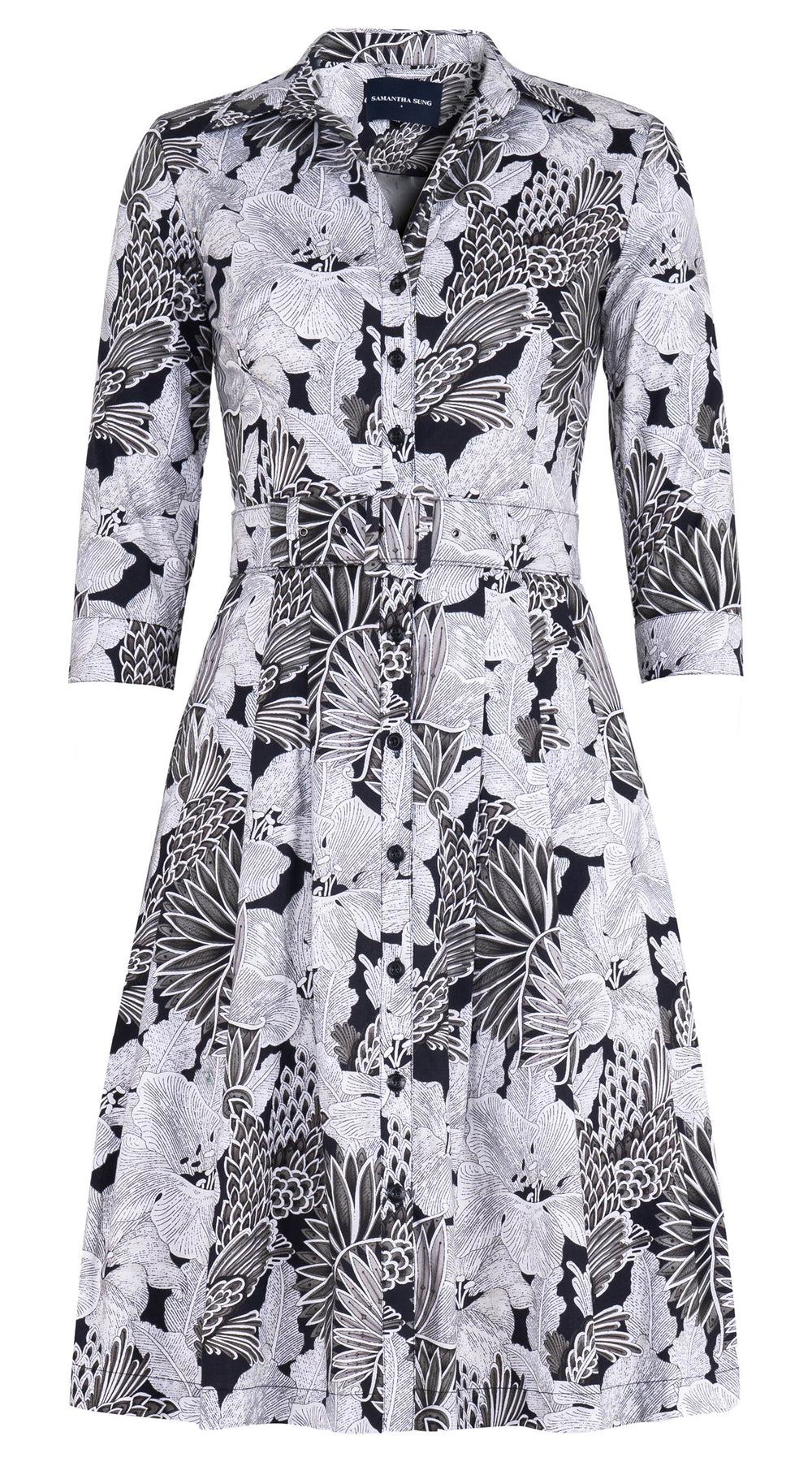 Audrey Dress #3 Shirt Collar 3/4 Sleeve Regular Length Cotton Stretch (Eching Magnolia)