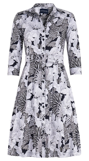 Audrey Dress #3 Shirt Collar 3/4 Sleeve Regular Length Cotton Stretch (Eching Magnolia)