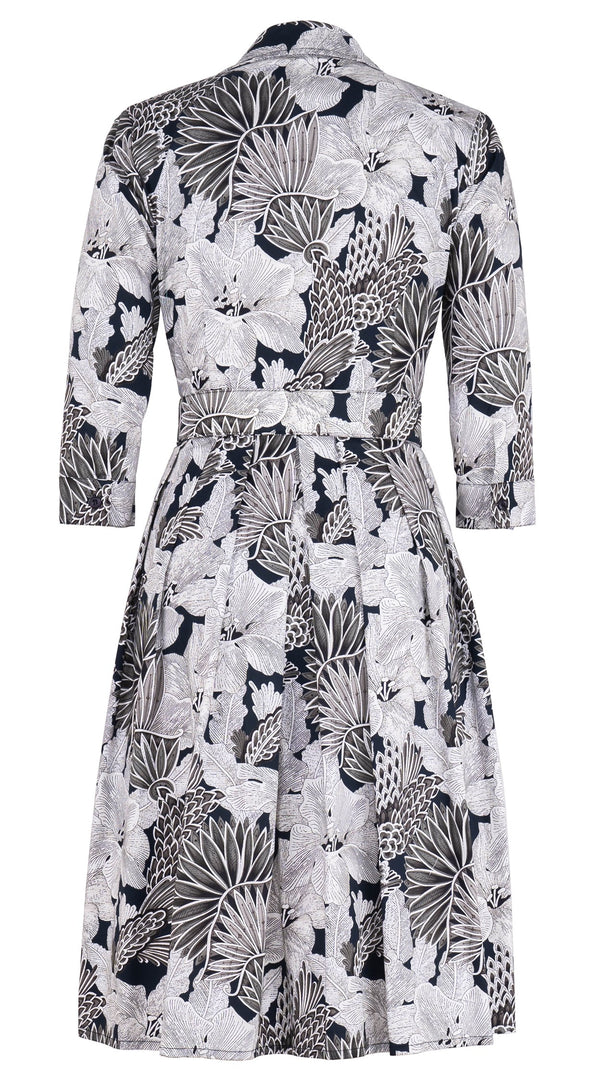 Audrey Dress #1 Shirt Collar 3/4 Sleeve Regular Length Cotton Stretch (Eching Magnolia)
