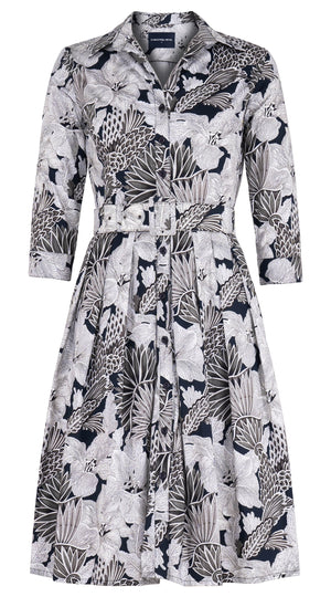 Audrey Dress #1 Shirt Collar 3/4 Sleeve Regular Length Cotton Stretch (Eching Magnolia)