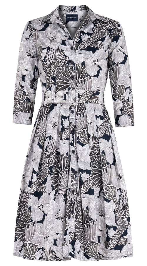 Audrey Dress #1 Shirt Collar 3/4 Sleeve Regular Length Cotton Stretch (Eching Magnolia)