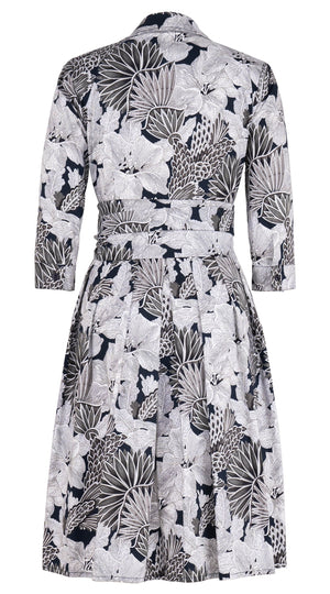 Audrey Dress #1 Shirt Collar 3/4 Sleeve Regular Length Cotton Stretch (Eching Magnolia)