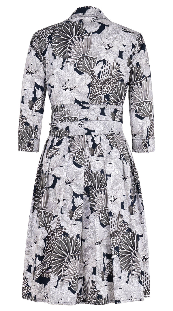 Audrey Dress #1 Shirt Collar 3/4 Sleeve Regular Length Cotton Stretch (Eching Magnolia)