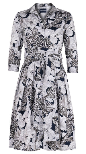 Audrey Dress #1 Shirt Collar 3/4 Sleeve Regular Length Cotton Stretch (Eching Magnolia)