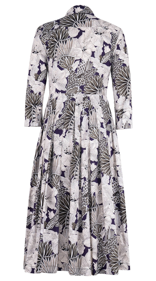 Audrey Dress #2 Shirt Collar 3/4 Sleeve Long Length Cotton Stretch (Eching Magnolia)