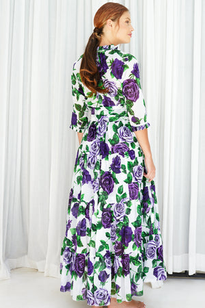 Eden Dress Crew Neck 3/4 Sleeve with Hamilton Belt Maxi Length Cotton Musola (Charlotte Rose Big)
