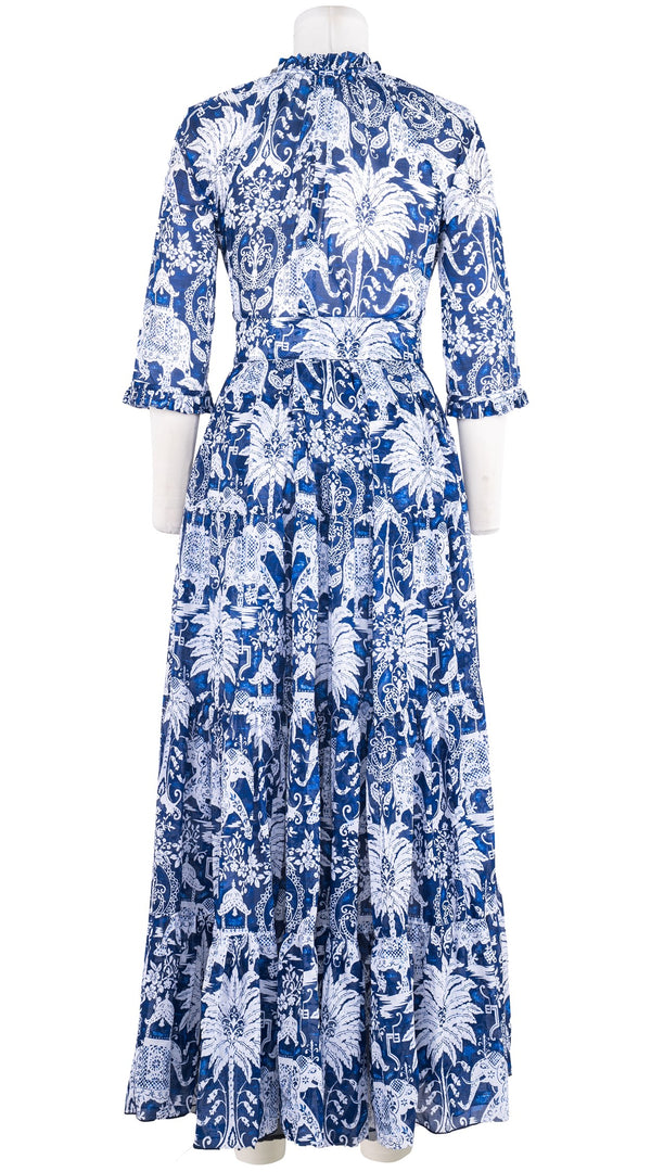 Eden Dress Crew Neck 3/4 Sleeve Maxi Length Cotton Musola (Elephant Bandana)