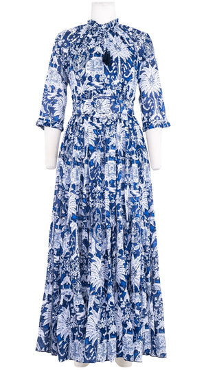 Eden Dress Crew Neck 3/4 Sleeve Maxi Length Cotton Musola (Elephant Bandana)