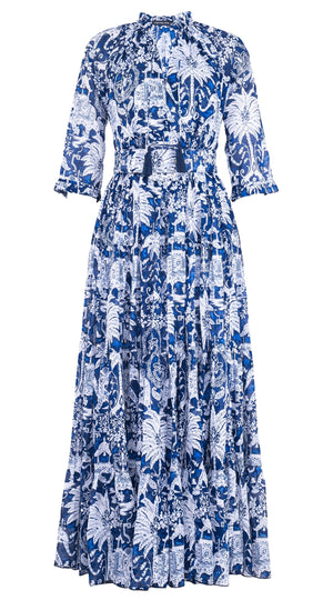 Eden Dress Crew Neck 3/4 Sleeve Maxi Length Cotton Musola (Elephant Bandana)