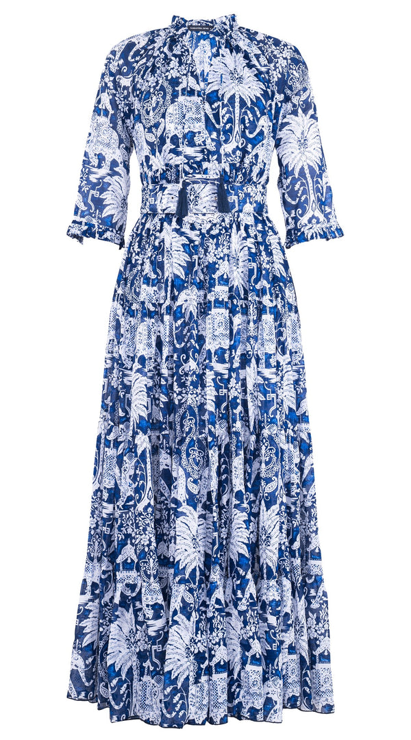 Eden Dress Crew Neck 3/4 Sleeve Maxi Length Cotton Musola (Elephant Bandana)