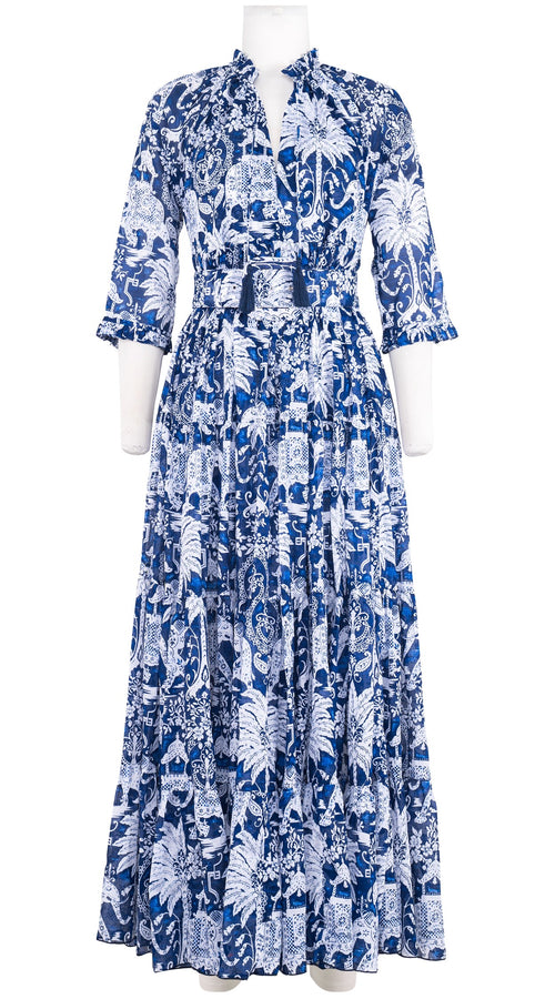 Eden Dress Crew Neck 3/4 Sleeve Maxi Length Cotton Musola (Elephant Bandana)