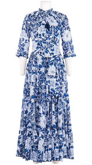 Eden Dress Crew Neck 3/4 Sleeve Maxi Length Cotton Musola (Elephant Bandana)