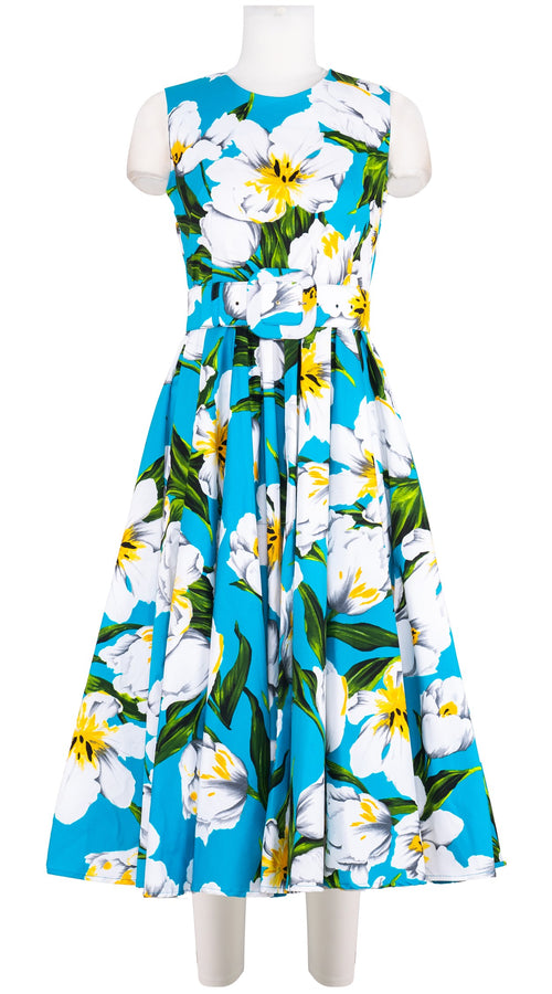 Abelia Dress Crew Neck Sleeveless Midi Length Cotton Stretch (Emperor Tulip Bright)