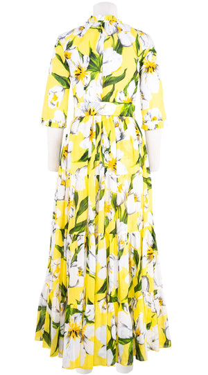 Eva Dress Crew Neck 3/4 Sleeve Maxi Length Cotton Musola (Emperor Tulip Bright)