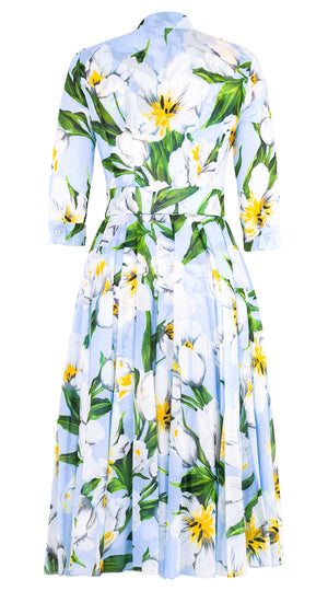 Aster Dress Shirt Collar 3/4 Sleeve Midi Length Musola (Emperor Tulip Pastel) @8