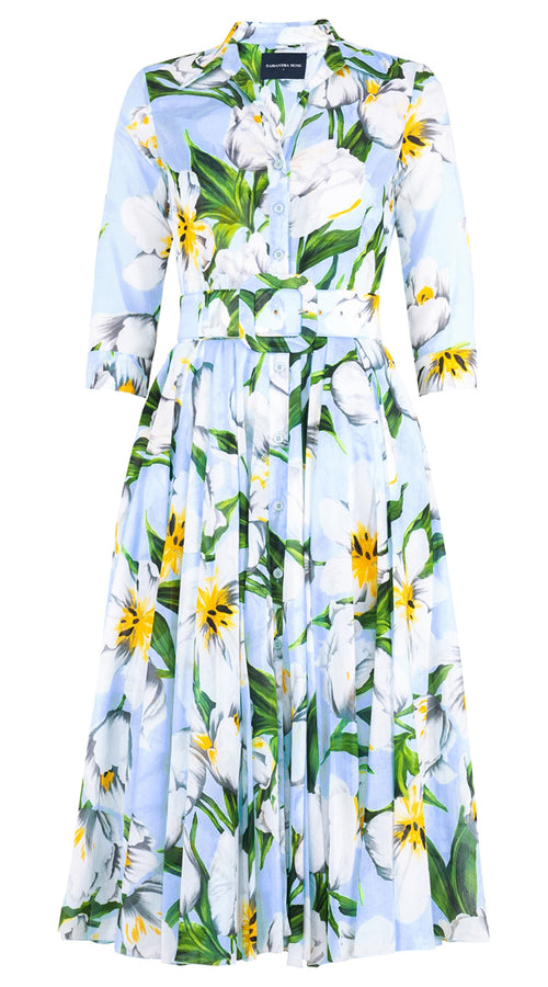 Aster Dress Shirt Collar 3/4 Sleeve Midi Length Musola (Emperor Tulip Pastel) @8