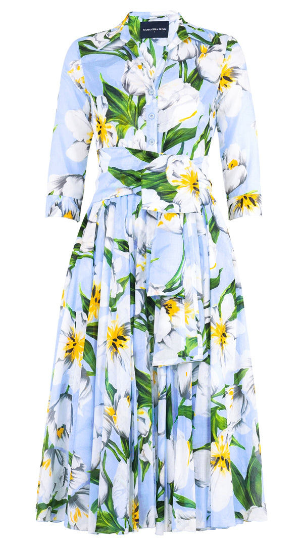 Aster Dress Shirt Collar 3/4 Sleeve Midi Length Musola (Emperor Tulip Pastel) @8