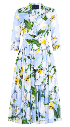 Aster Dress Shirt Collar 3/4 Sleeve Midi Length Musola (Emperor Tulip Pastel) @8