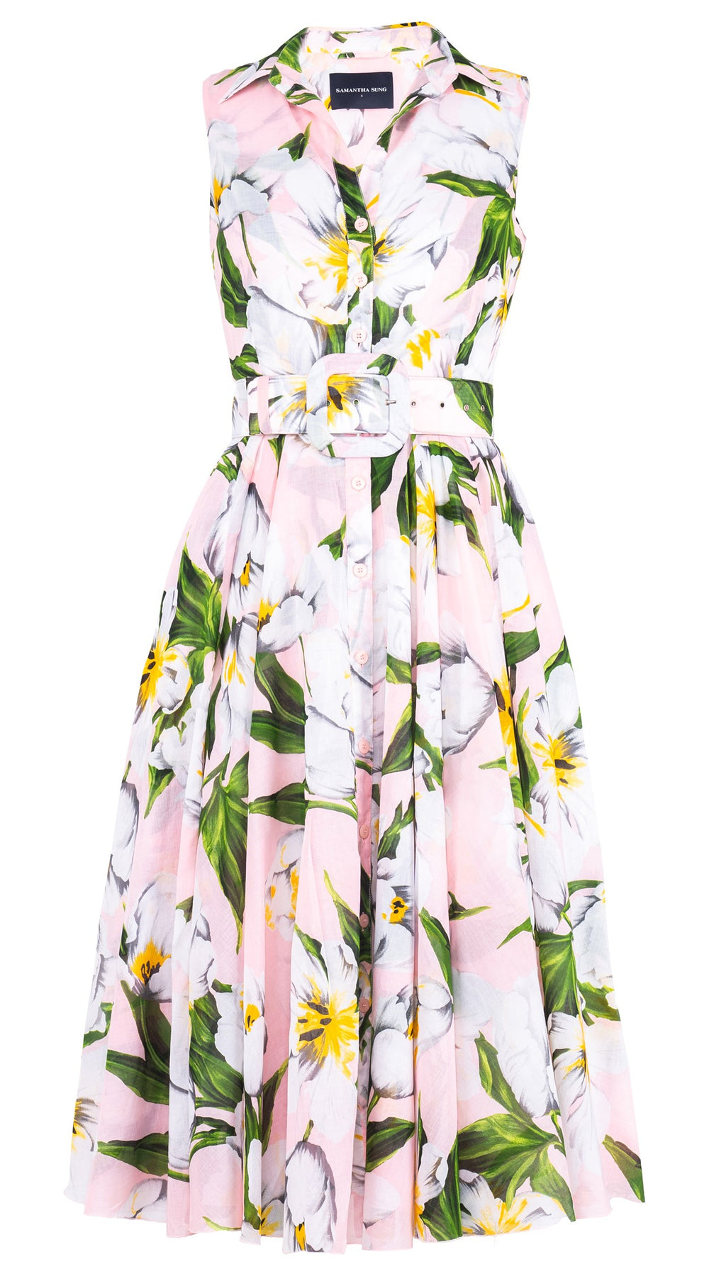 Aster Dress Shirt Collar Sleeveless Midi Length Cotton Musola (Emperor Tulip Pastel)
