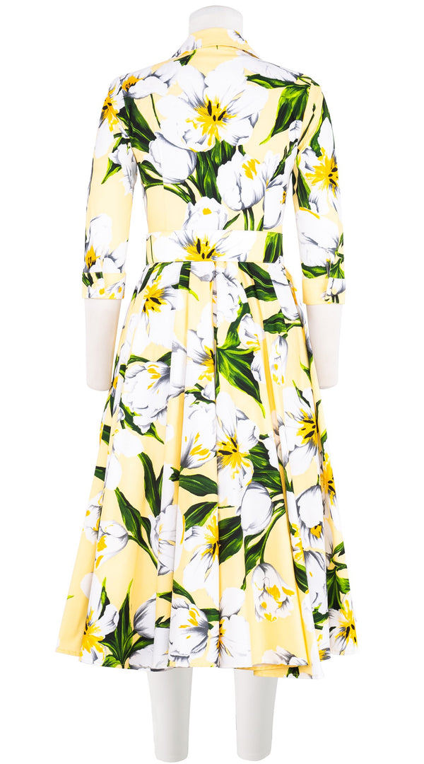 Abelia Dress Shirt Collar 3/4 Sleeve Midi Length Cotton Stretch (Emperor Tulip Pastel)