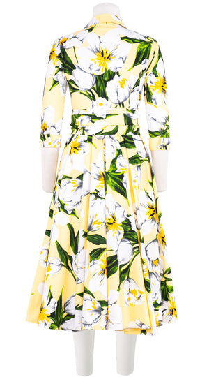 Abelia Dress Shirt Collar 3/4 Sleeve Midi Length Cotton Stretch (Emperor Tulip Pastel)
