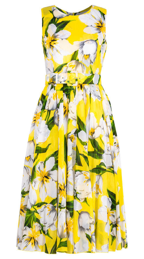 Aster Dress Crew Neck Sleeveless Midi Length Musola (Emperor Tulip Bright) @XS-XXL