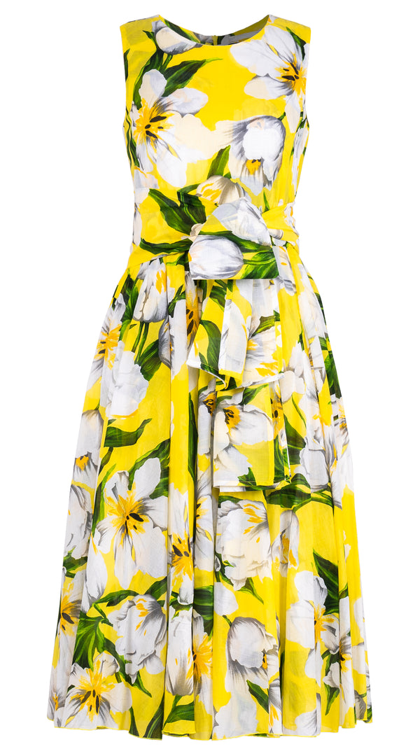 Aster Dress Crew Neck Sleeveless Midi Length Musola (Emperor Tulip Bright) @XS-XXL