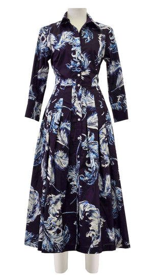 Audrey Dress #2 Shirt Collar 3/4 Sleeve Midi Length Poplin Stretch (Feather Lightness Dark)