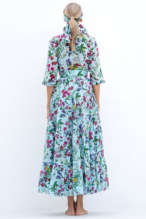 Eden Dress Crew Neck 3/4 Sleeve with Hamilton Belt Maxi Length Cotton Musola (Fairy Tail Flower)
