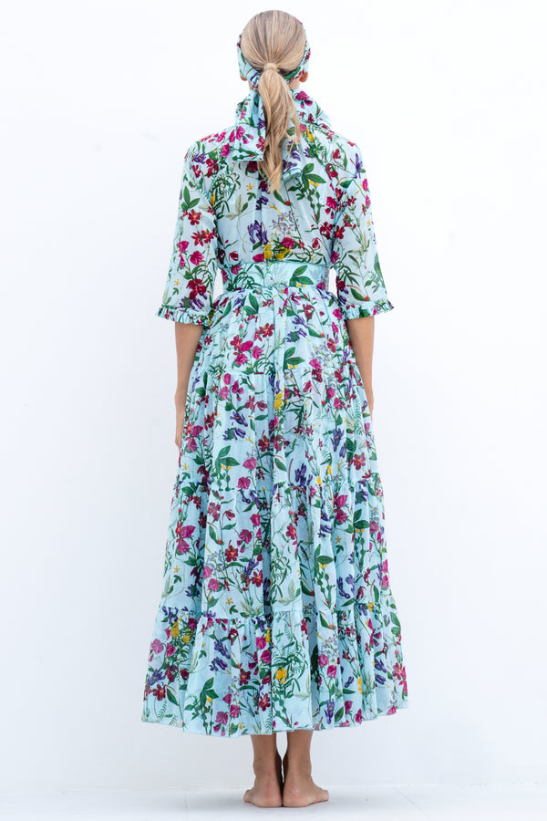 Eden Dress Crew Neck 3/4 Sleeve with Hamilton Belt Maxi Length Cotton Musola (Fairy Tail Flower)