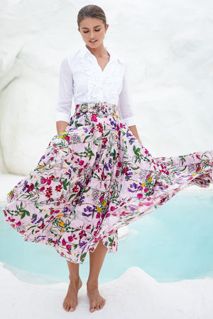 Aster Skirt #1 with Belt Midi Length Cotton Musola (Fairy Tail Flower)