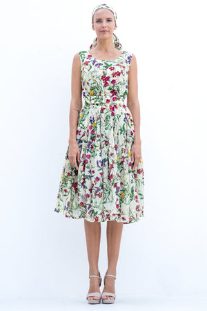 Rose Dress Boat Neck Sleeveless Long Length Cotton Musola (Fairy Tail Flower)