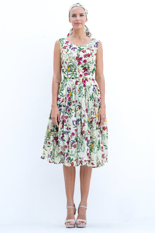 Rose Dress Boat Neck Sleeveless Long Length Cotton Musola (Fairy Tail Flower)
