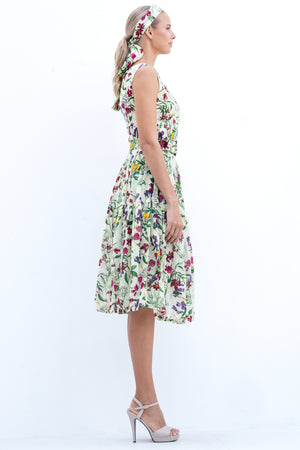 Rose Dress Boat Neck Sleeveless Long Length Cotton Musola (Fairy Tail Flower)