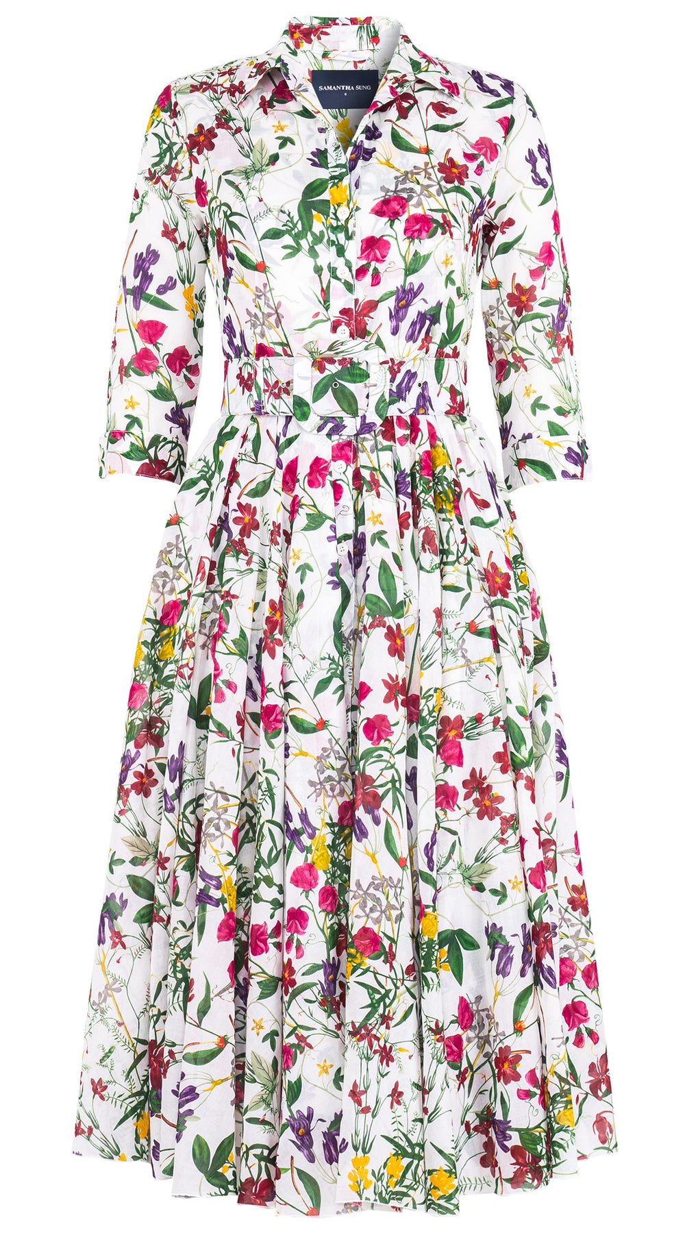 Aster Dress Shirt Collar 3/4 Sleeve Midi Length Cotton Musola (Fairy Tail Flower)