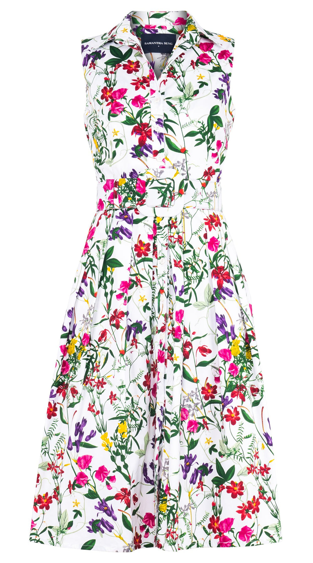 Audrey Dress #1 Shirt Collar Sleeveless Long Length Cotton Stretch (Fairy Tail Flower)